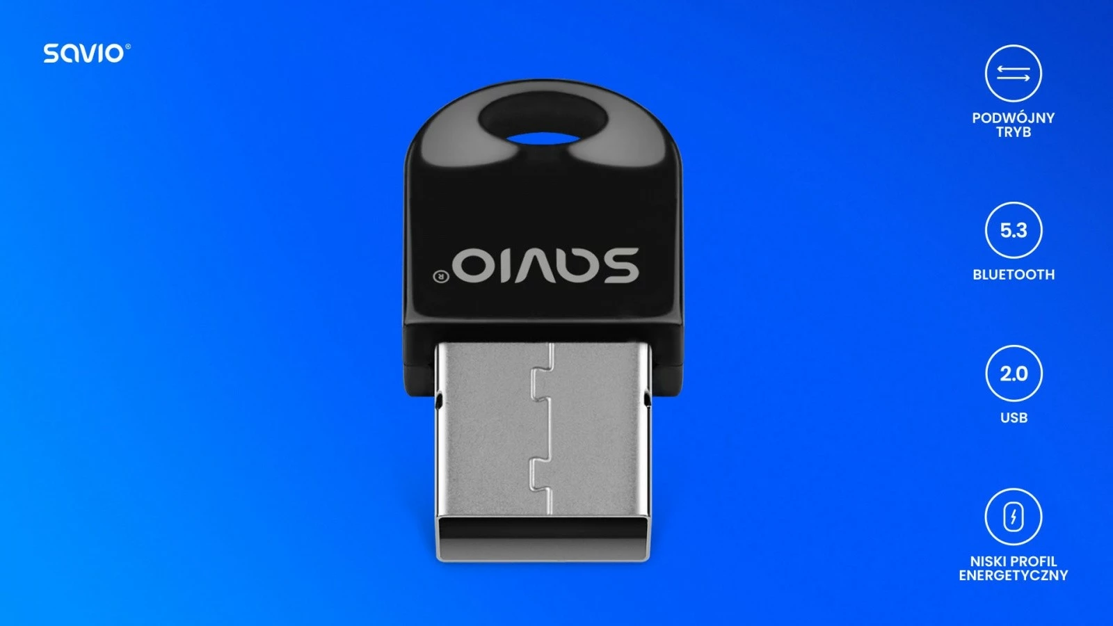 Bluetooth adapter USB, Bluetooth 5.0, črn Savio BT-050