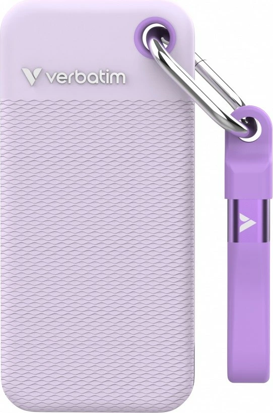 Zunanji SSD 1TB M.2, USB‑C 3.2 Gen 2 do 1000 MB/s — Verbatim Pocket SSD Summer Edition 32322, bel/vijoličen, komplet z 2 gumijastima pokrovčkoma