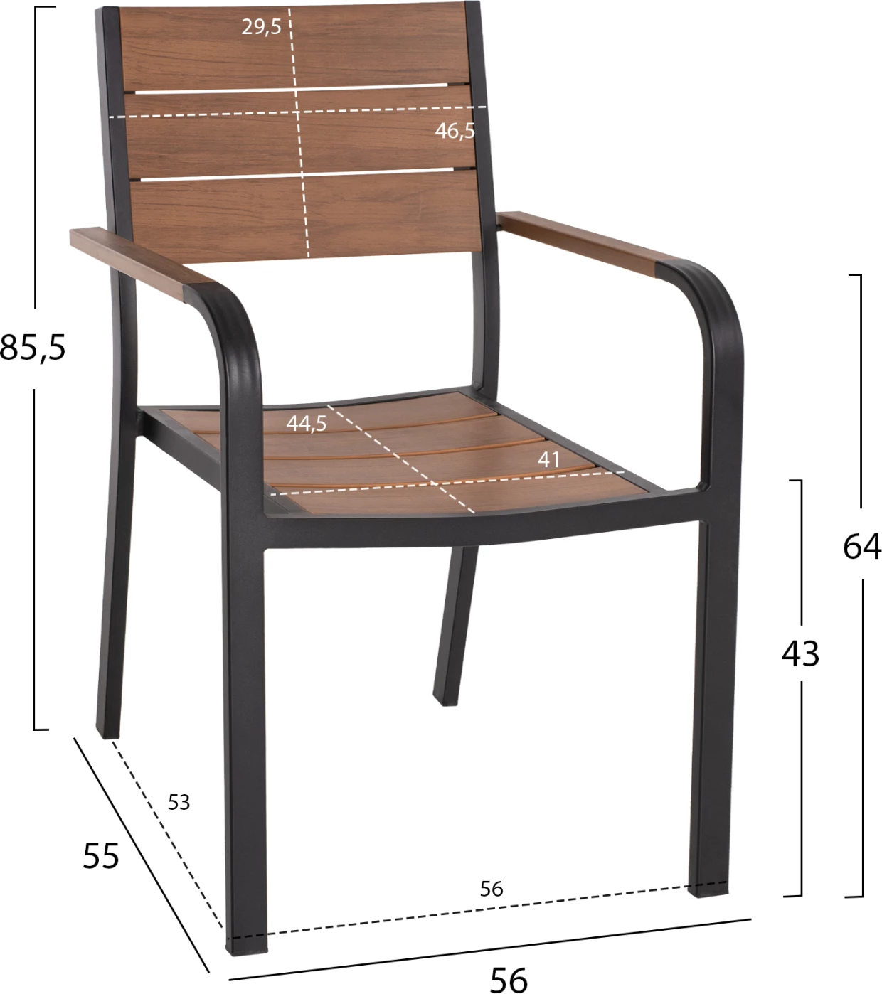 Aluminijasti naslanjač SAGA FH5127.03 črn s sedežem in naslonjalom iz polilesa 56x55x85,5Hcm