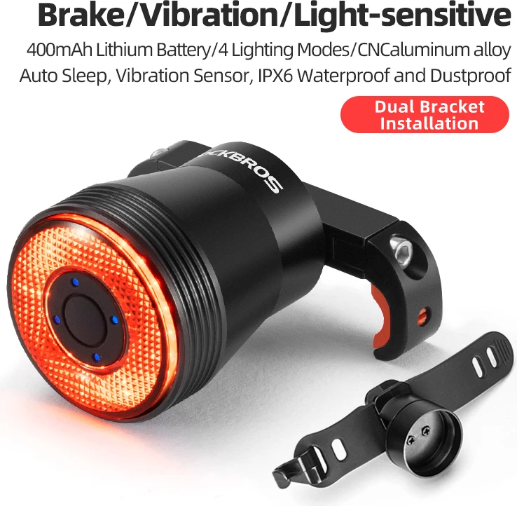 Zadnja kolesarska luč z inteligentnim zavorjenjem Rockbros Q5, črna