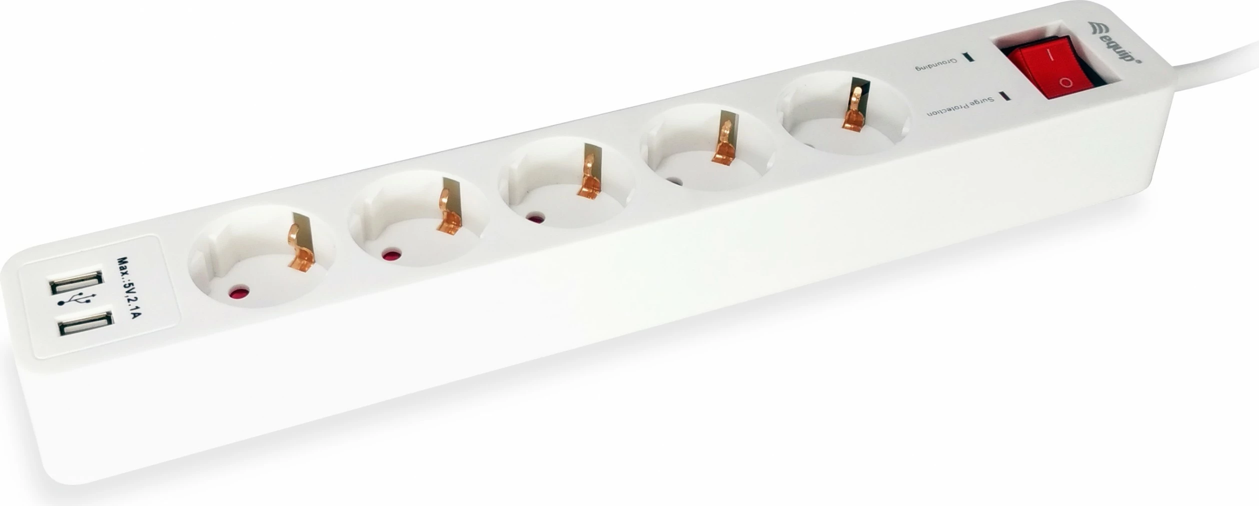 Razdelilec napajanja EQUIP 245554, 5 vtičnic, 2 USB, 1,8 m, belo