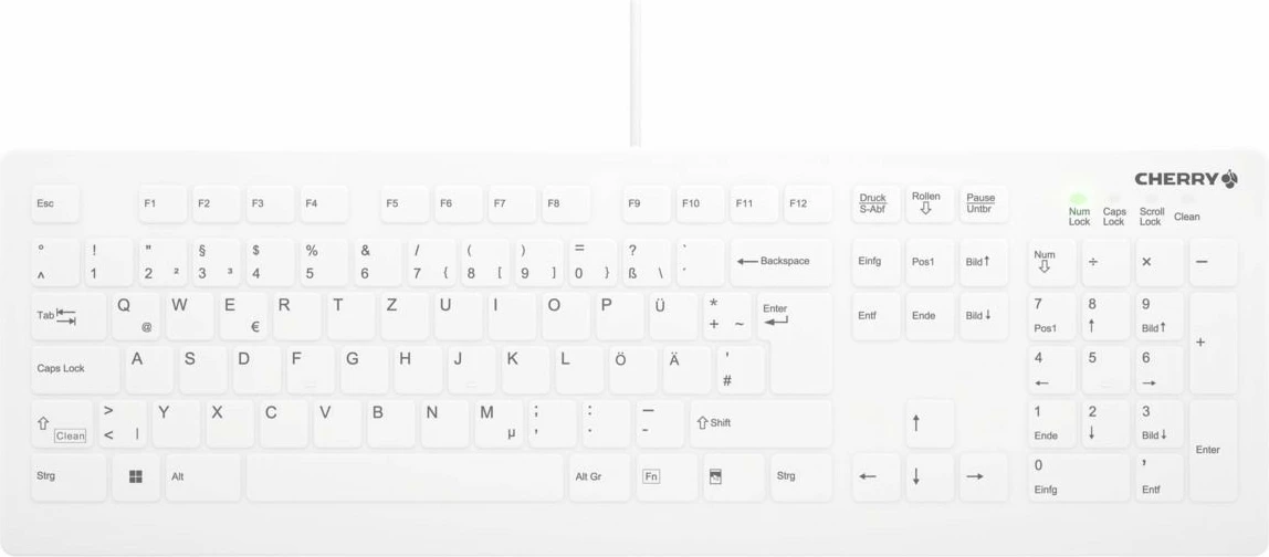 Ergonomska medicinska tipkovnica Cherry AK-C8112, polna velikost, žična, USB, škarjaste tipke, QWERTZ, bela