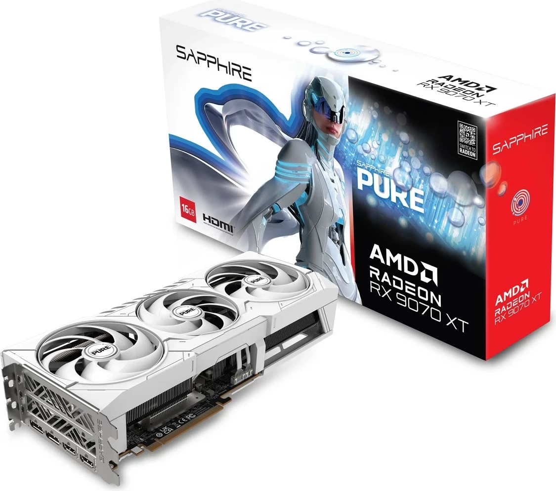Grafična kartica Sapphire PURE Radeon RX 9070 XT, 16 GB GDDR6, bela