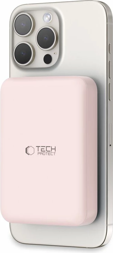 Zunanji akumulator 10000 mAh, MagSafe, USB-C, rožnat z USB-C kablom Tech‑Protect LifeMag PB11