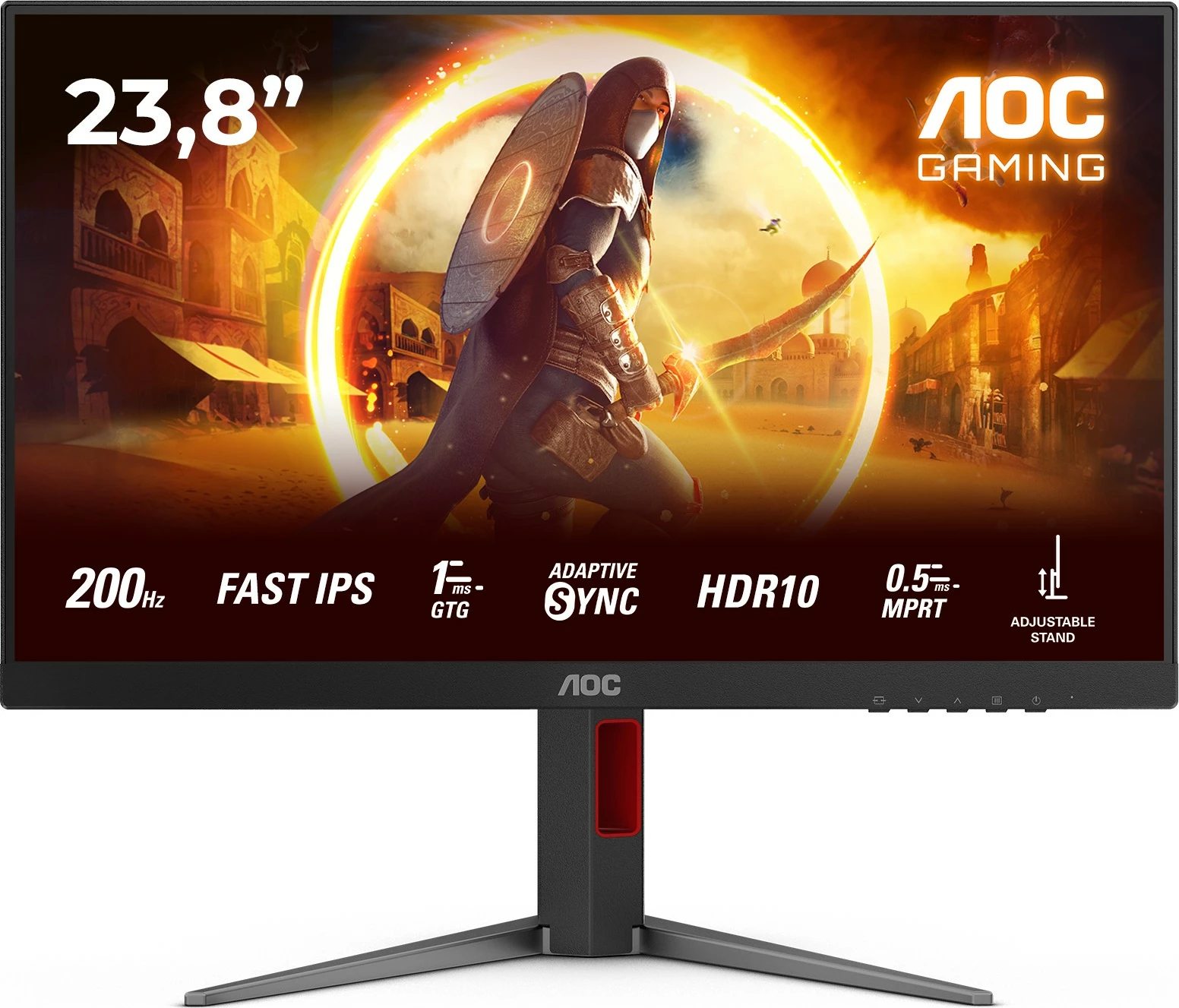 Gaming monitor 23,8" 200 Hz Fast IPS, HDR10, črno/rdeč — AOC 24G4HA
