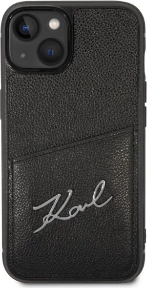 Ovitek za telefon z logotipom Signature in žepkom za kartice, Karl Lagerfeld, za iPhone 14 Plus, črn