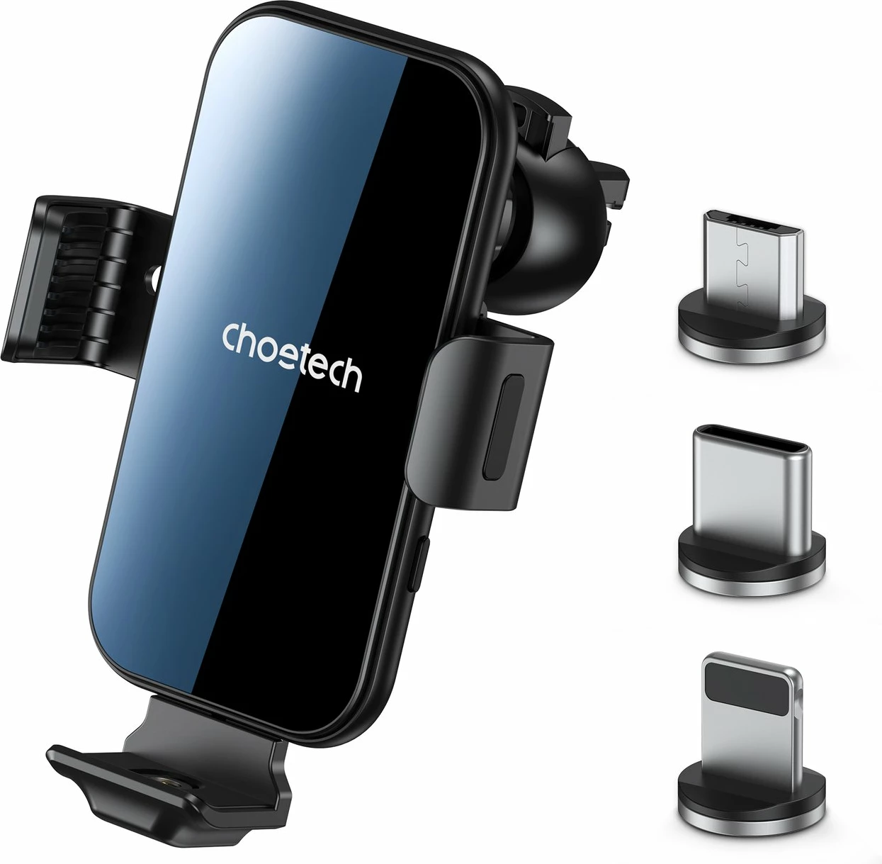 Brezžični polnilec in nosilec Choetech T201-F za avto, z magnetnimi adapterji, črn