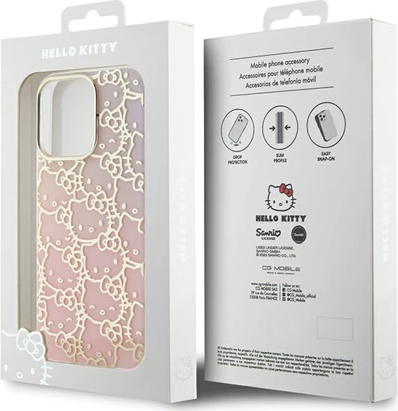 Zaščitni ovitek Hello Kitty IML Gradient Electrop Crowded Kitty Head za iPhone 13 Pro / 13, rožnata