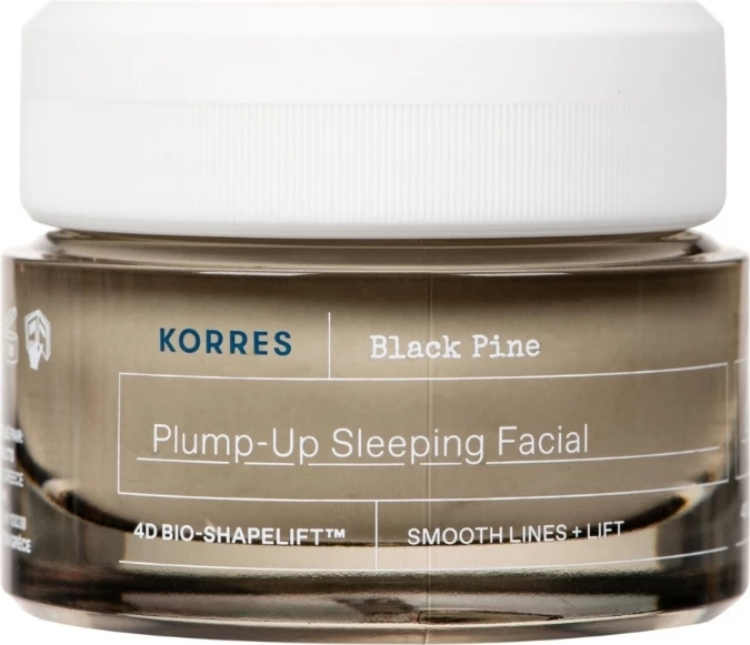 Nočna krema-maska za obraz za ženske, učvrstitvena s črnim borom Korres Black Pine Plump-Up, 40 ml