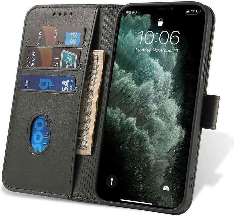 Zaščitna etui z magnetom Hurtel za Motorola Moto G 5G 2022, s pokrovom, stojalom in žepom, črna