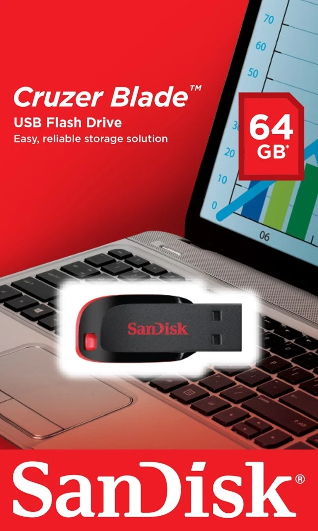 USB ključ 64 GB, črn in rdeč Sandisk Cruzer Blade