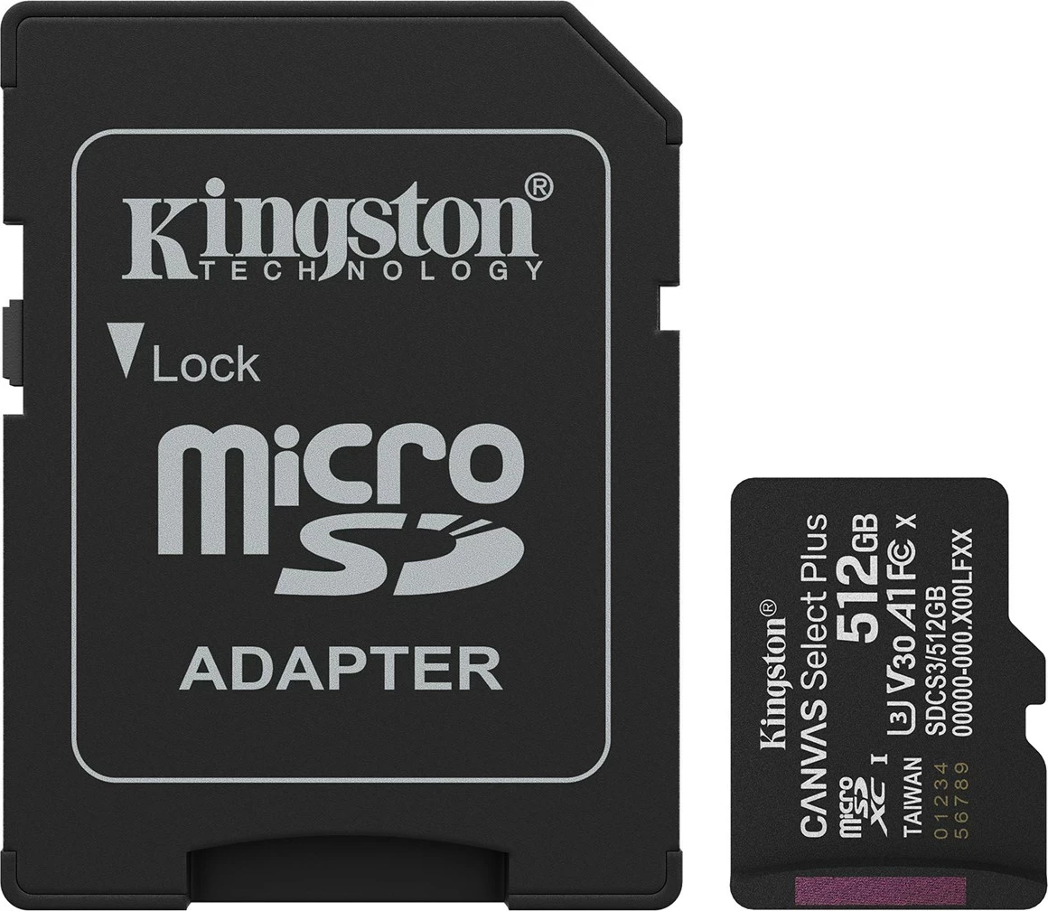 Kartica microSDXC Kingston Canvas Select Plus Gen3 512GB z adapterjem, črna