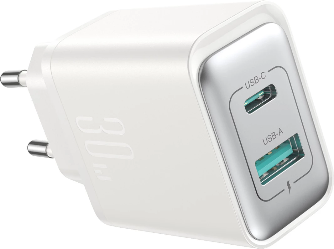 Stenski polnilec Joyroom JR-TCF15, 30W, USB-C/USB-A, 2 vrata, EU vtič, bel
