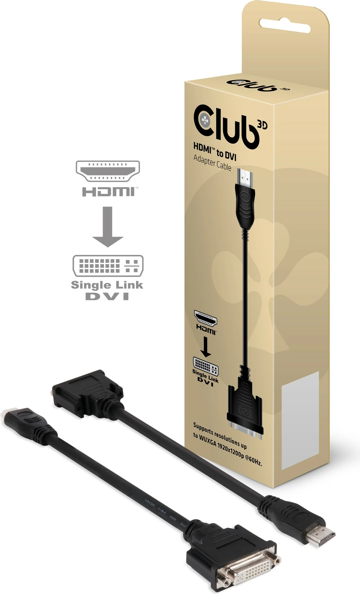 Adapter HDMI na DVI, Club3D, Plug and Play, 1920x1200, črn