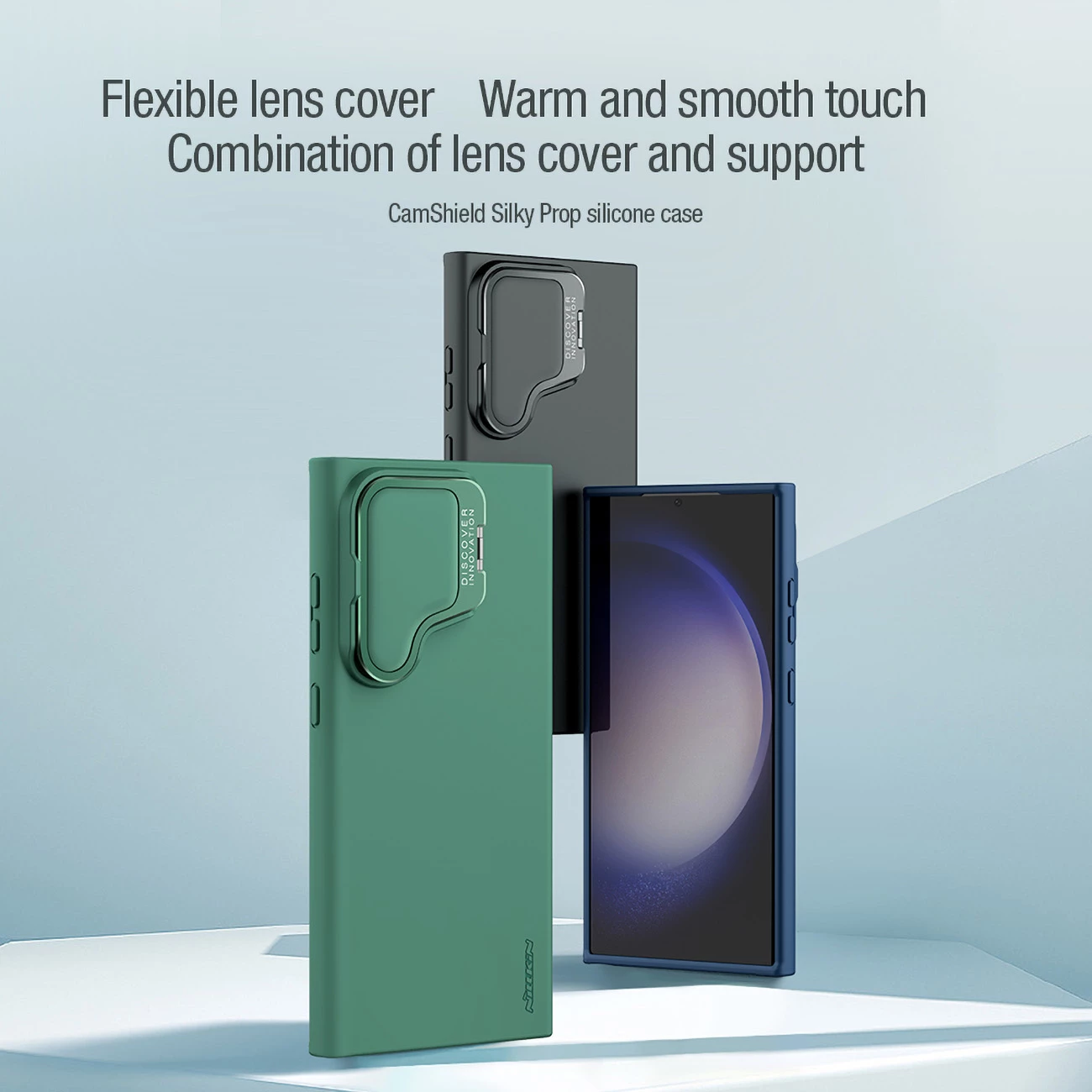 Zaščitni silikonski ovitek CamShield Silky Prop Nillkin za Samsung Galaxy S24 Ultra, črn