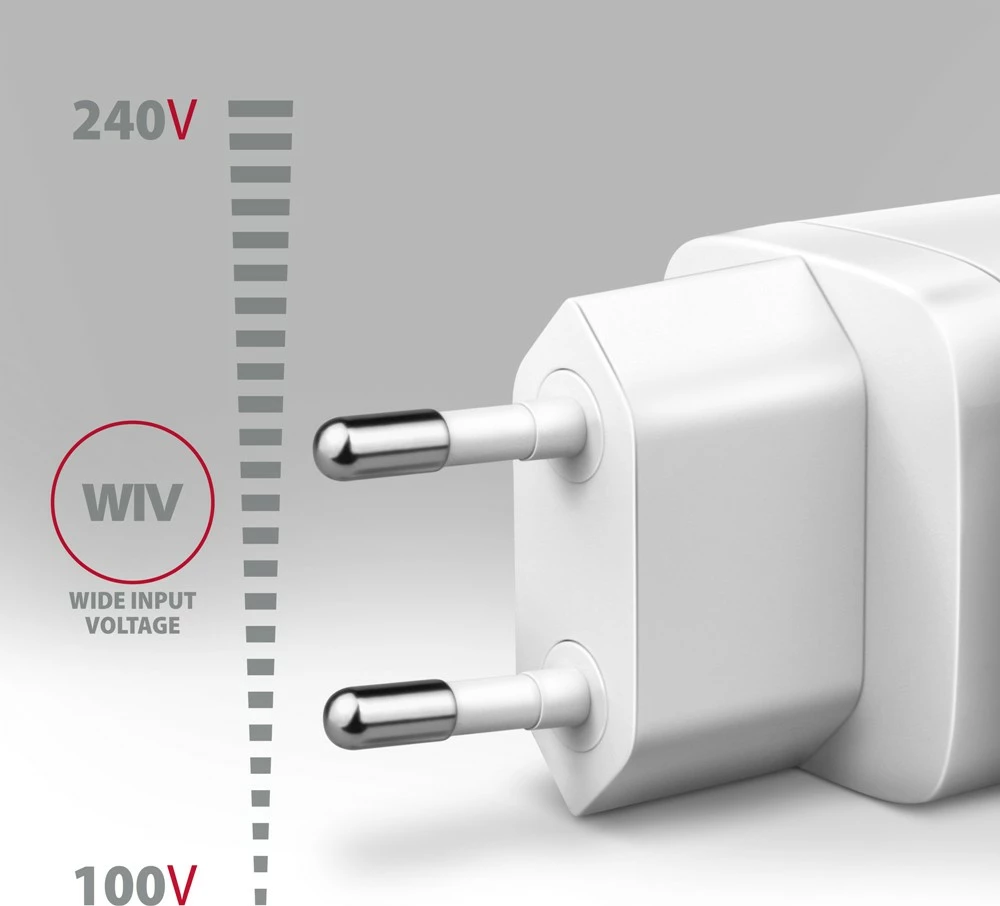 Stenski polnilec AXAGON ACU-PQ30W, 30W, 2 vrata USB-A in USB-C, bel