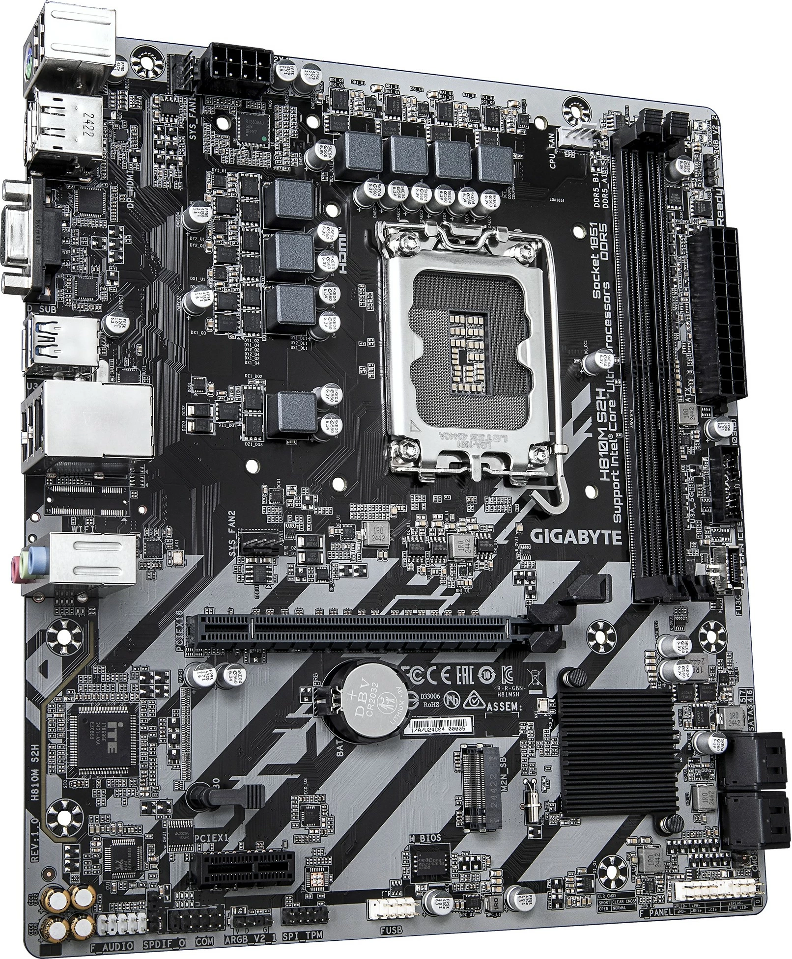 Matična plošča Gigabyte H810M S2H, Intel Core Ultra (Series 2), DDR5, PCIe 4.0, 1GbE LAN
