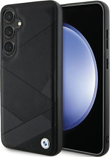Ovitek za telefon iz pravega usnja z vzorcem Crossing Lines, BMW BMHCS24M23RCGPK, za Samsung Galaxy S24+ S926, črn
