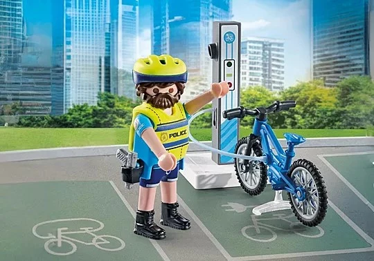 Igralni set policijske patrulje z električnim kolesom, Playmobil Action Heroes 71732, 15 kosov