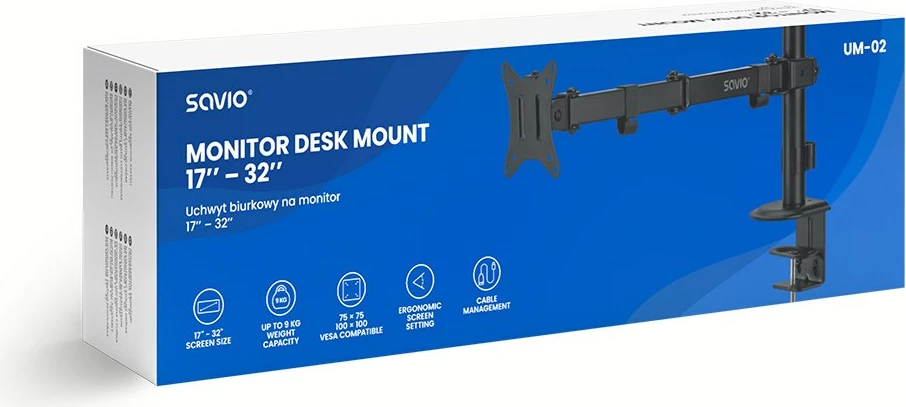 Namizni nosilec za monitor SAVIO UM-02, 17–32 in, 2–9 kg, črn