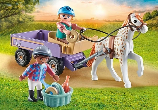 Voziček s ponijem, igralni komplet Playmobil Horses 71496, 33 kosov