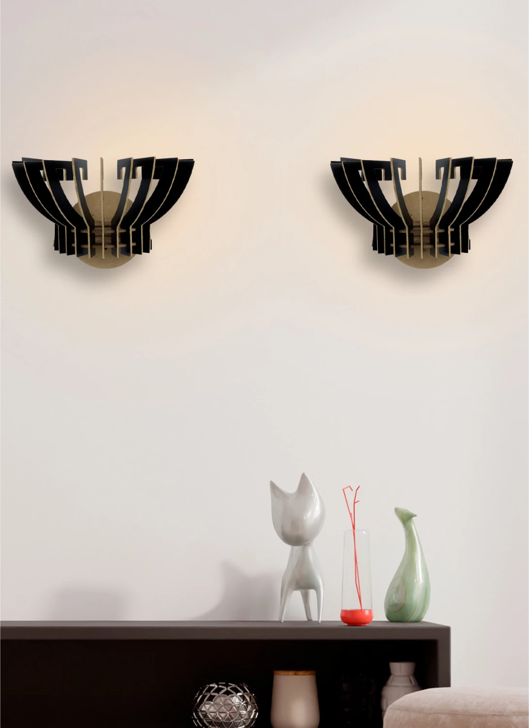 Komplet stenskih svetilk 2 kos lesene iz MDF črne barve FH7382.03 32x22x19 cm