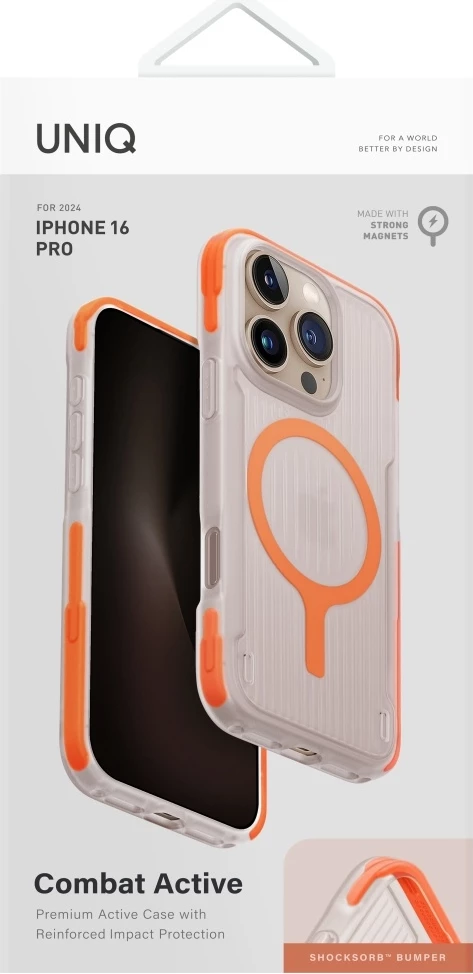 Zaščitni ovitek Combat Active Magclick Charging UNIQ za iPhone 16 Pro, oranžen