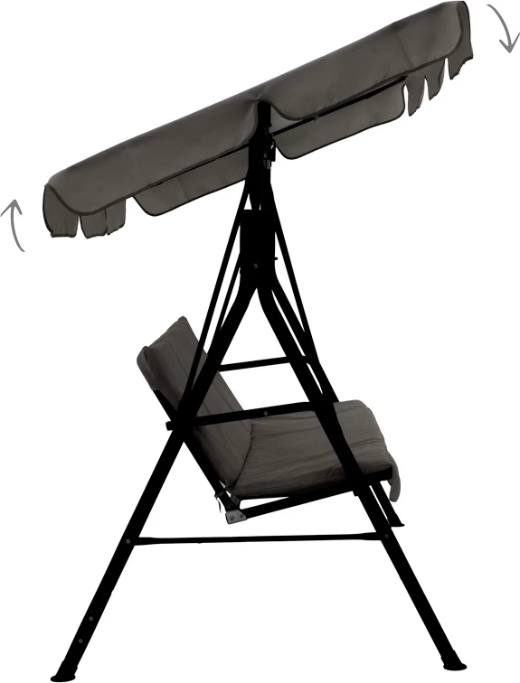 Vrtna ležalna gugalnica, črna kovina, siva tkanina, 170x110x153 cm