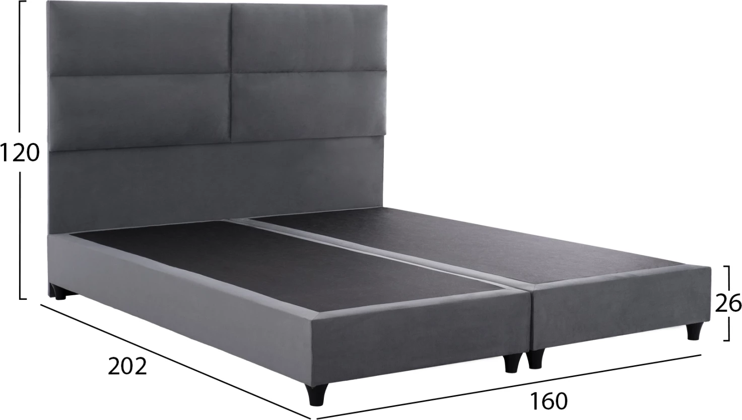Žametna siva postelja MILO FH616.10 za vzmetnico 160x200 cm