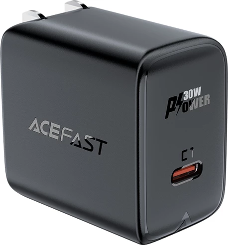 Stenski polnilec Acefast A23, 30W, GaN, USB-C, črn