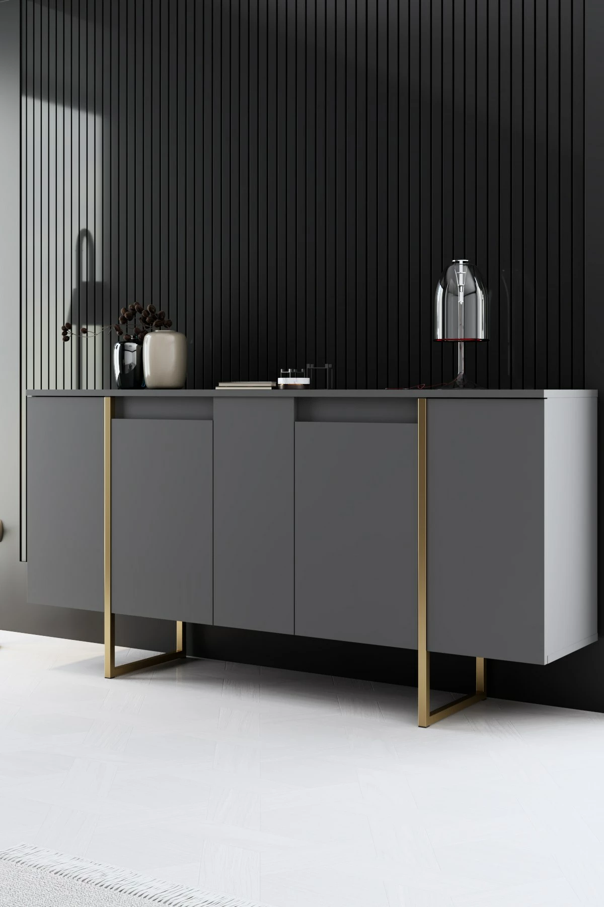 Konzola antracit z zlatimi detajli Skye Decor Luxe
