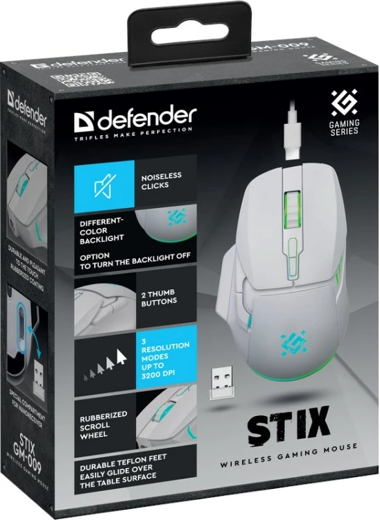 Brezžična miška Defender STIX GM-009, 3200 DPI, 6 gumbov, bela