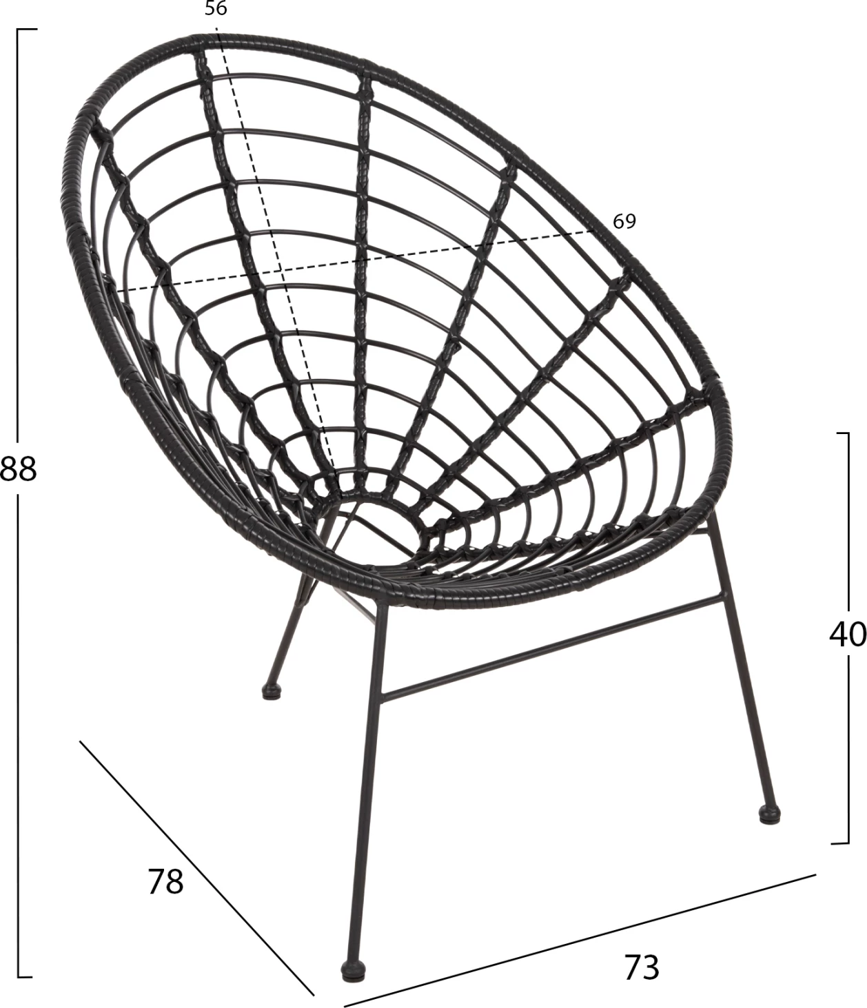 Gnezdo tipa naslanjač ALLEGRA FH5458.12 črna kovina-pletena v črni barvi 73x78x88H cm