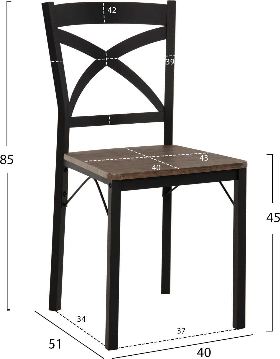 Jedilni set 5-delni GOOSE FH9530.01, MDF oreh - kovina črna, 120x80x75 cm