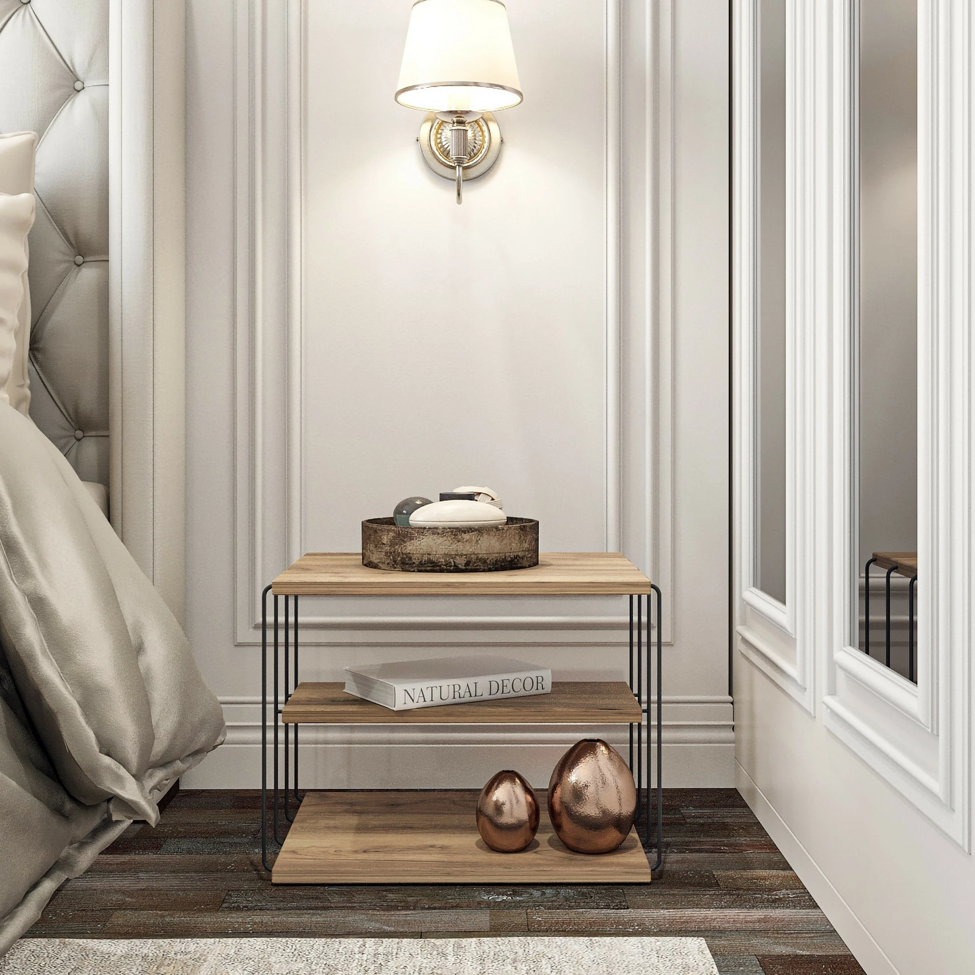 Stranska mizica z dvema policama, Atlantic Pine in črna, Lifon Hanah Home