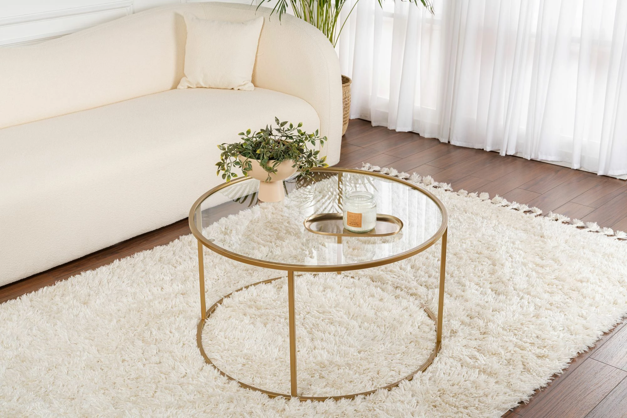 Klubska mizica Nordure, zlata, prozorna, 80 cm