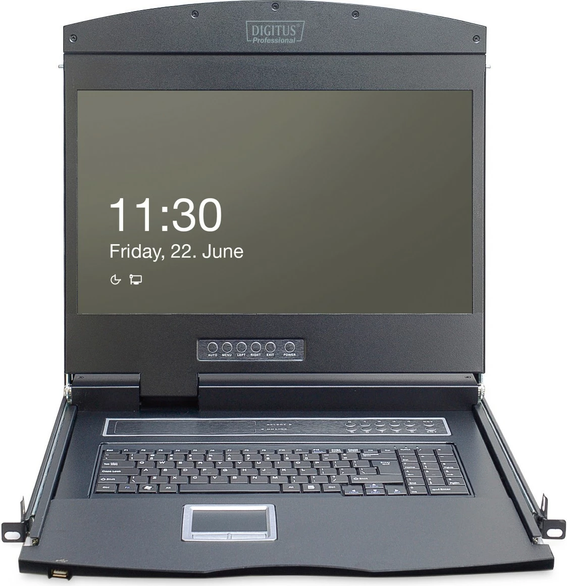 Rackmount konzola 19 col Digitus, KVM 16 vrat, QWERTZ tipkovnica, touchpad, črna