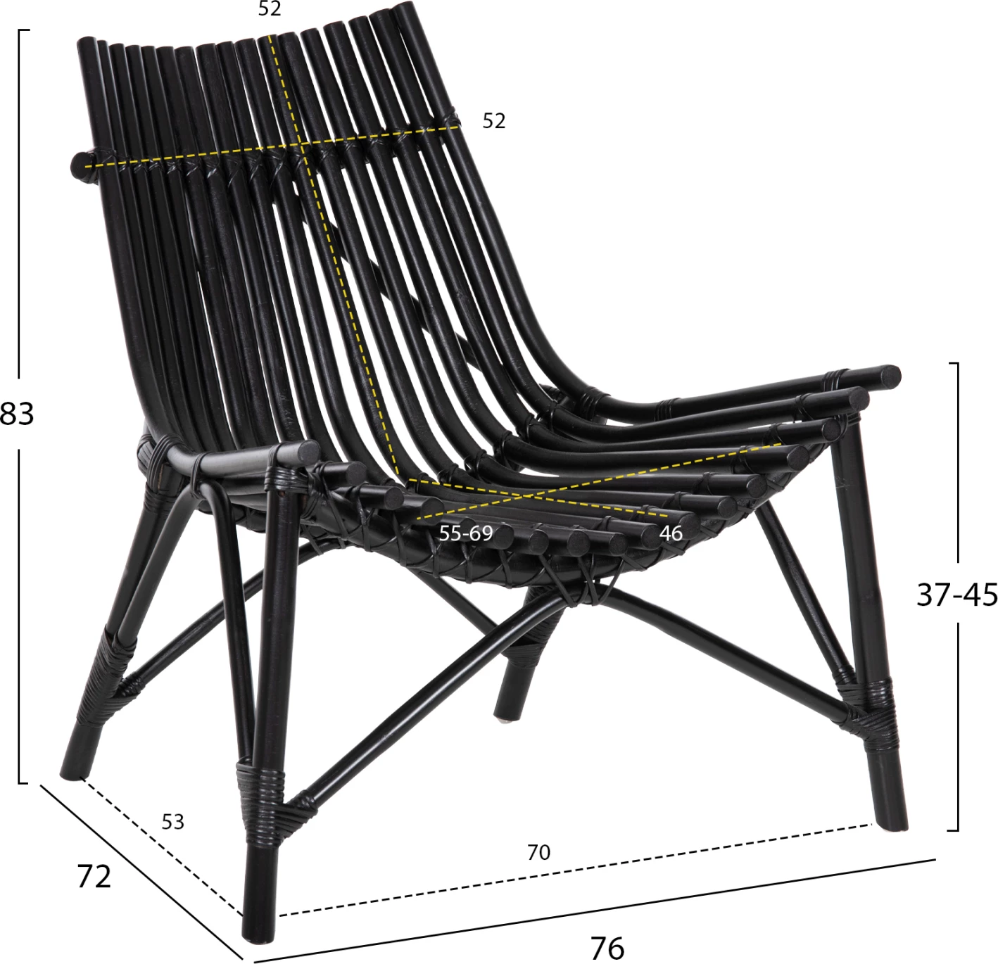Stol za zunaj CELLION FH9812.02 ratan palice v črni barvi 76x72x83Hcm