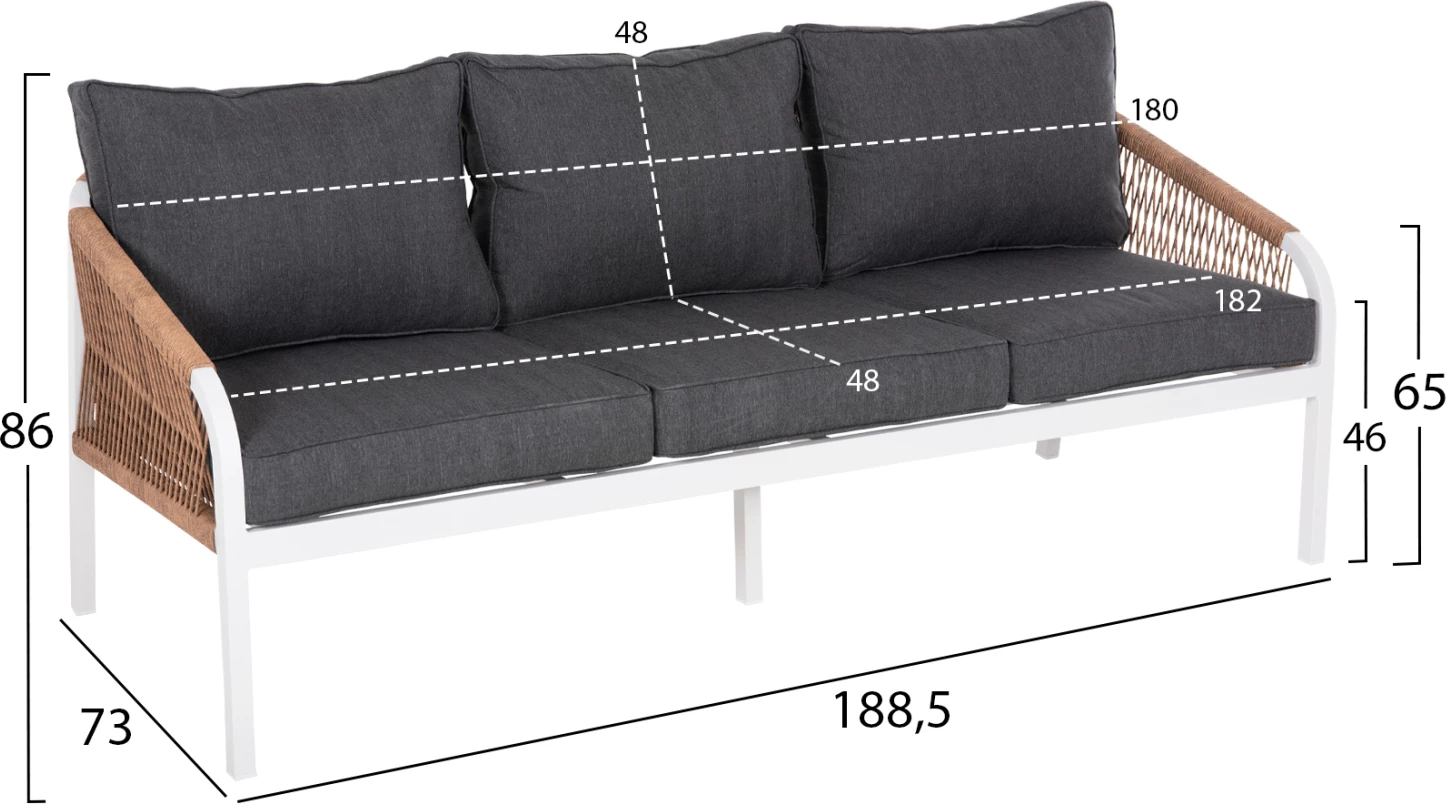 Zunanja garnitura za sedenje 4 kosi MAERLY FH6056.01 bela aluminij-PE pletena vrv-antracit blazine