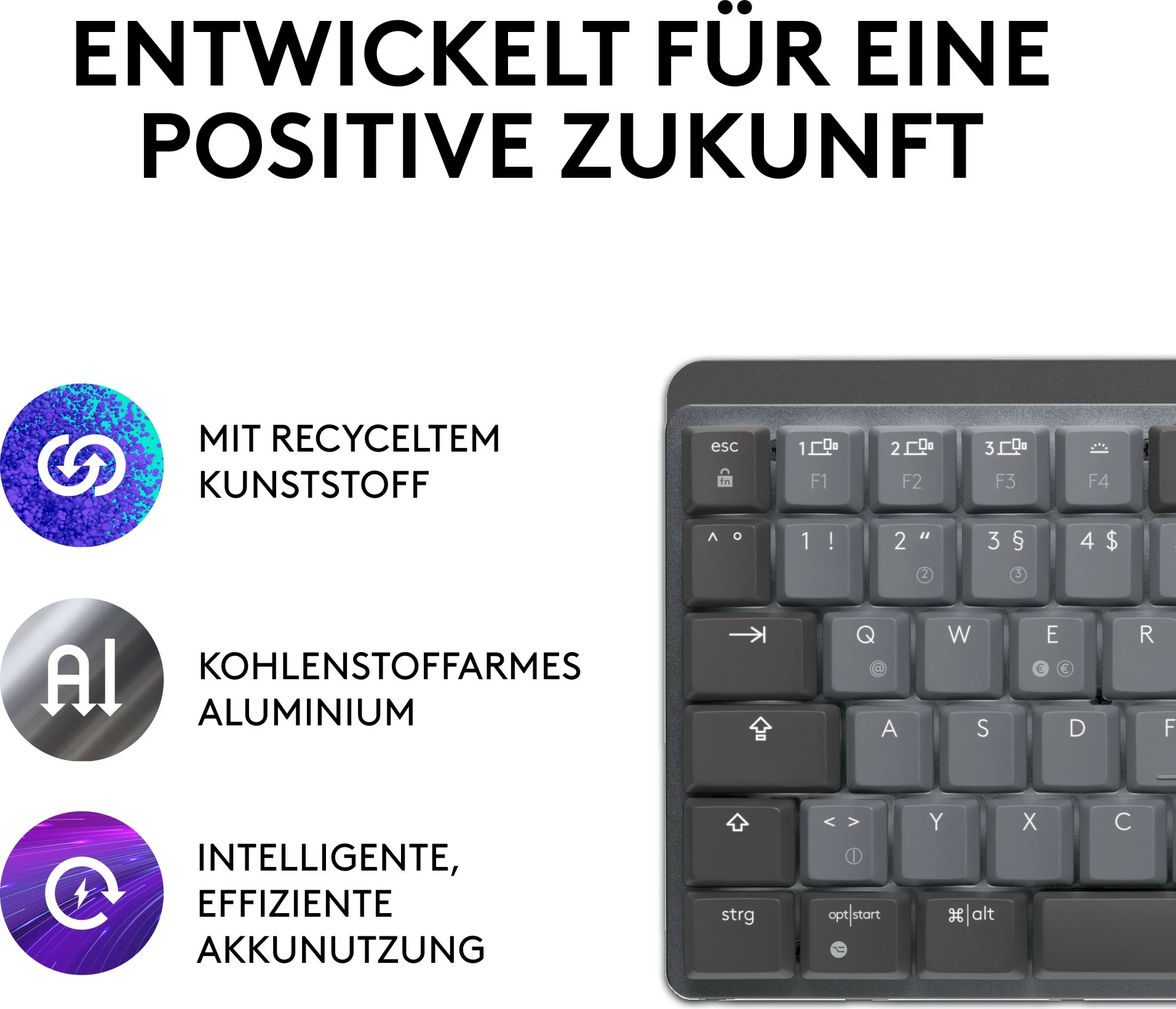 Mekančna mini tipkovnica, Logitech MX Mechanical Mini, brezžična, grafit