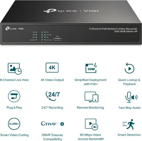 Omrežni snemalnik TP-Link VIGI NVR1004H-4P, 4-kanalni, PoE+