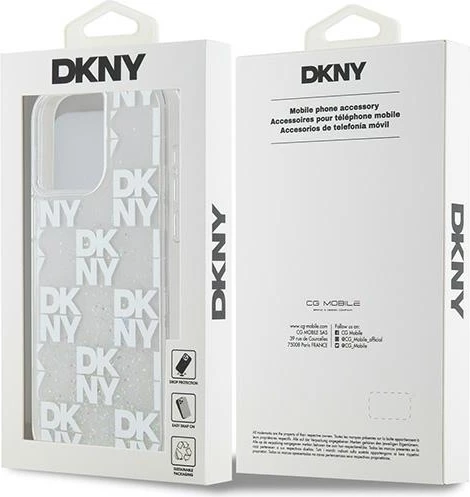 Ovitek z tekočim bleščicami DKNY Multilogo za iPhone 15 Pro Max, bel