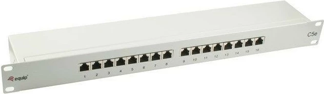 Patch panel EQUIP 327316, 16 vrat, Cat5e, 1U, za rack, siva
