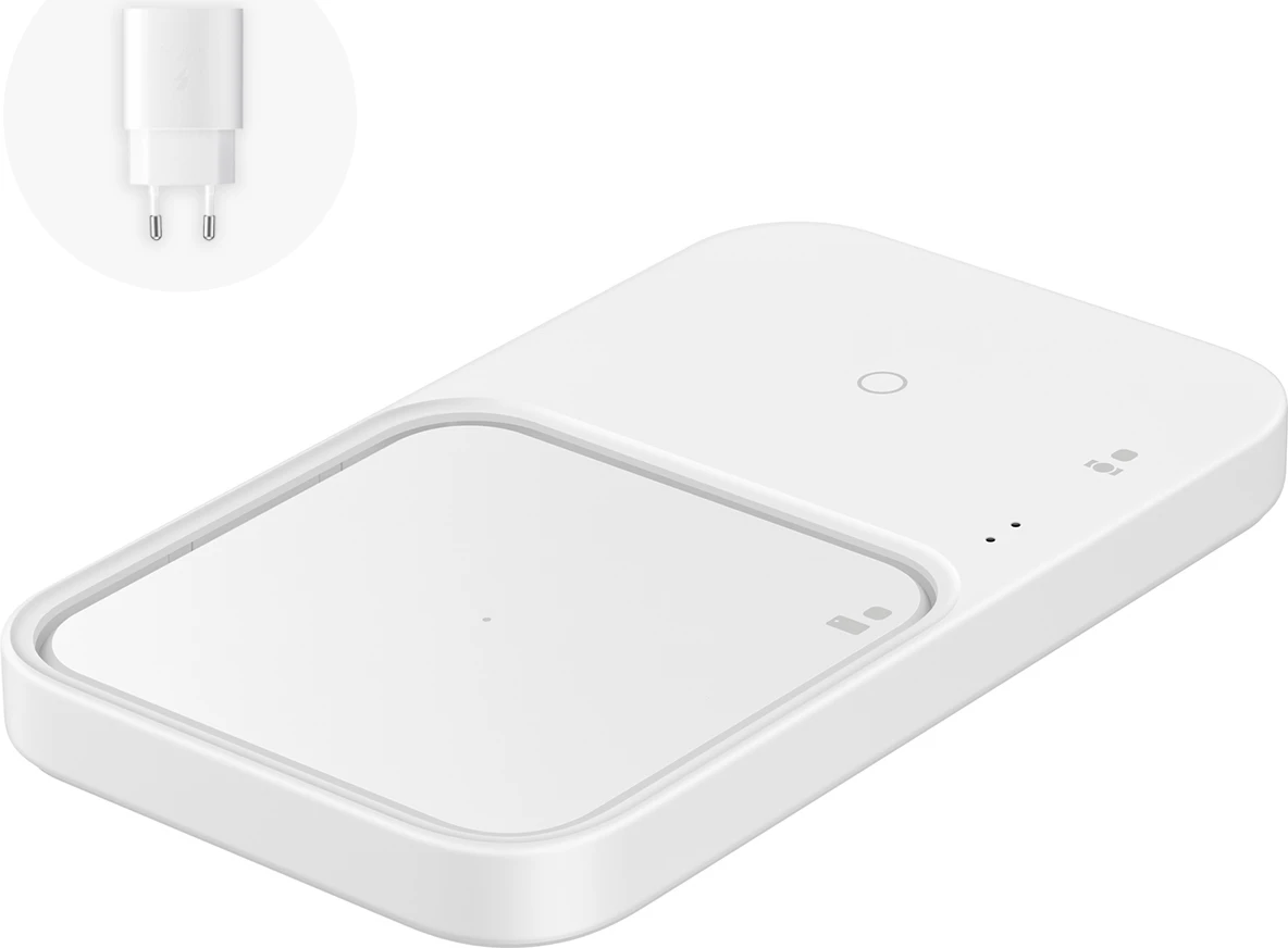 Brezžični polnilec Duo, Samsung Wireless Charger Duo EP-P5400TWEGEU, 15 W, z USB-C kablom, bel, komplet