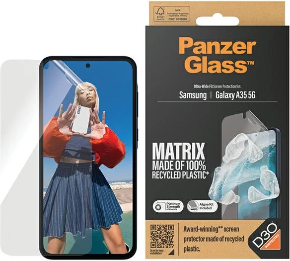 Zaščita zaslona Matrix Ultra-Wide Fit, PanzerGlass, s nameščalnikom za Samsung Galaxy A35 5G