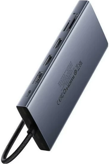 Dokirni stroj Baseus PortalJoy Series, 13 v 1, 2x HDMI, VGA, DP, 2x USB3.1, USB2.0, USB-C, mini jack, RJ45, SD/TF 100W, siv