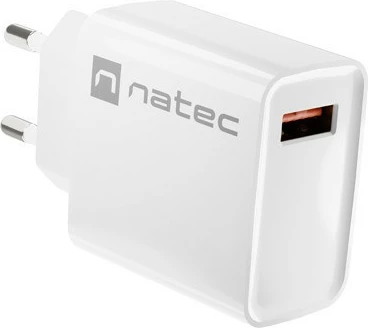 Stenski polnilec Natec Ribera, 1x USB-A, 18 W, bel