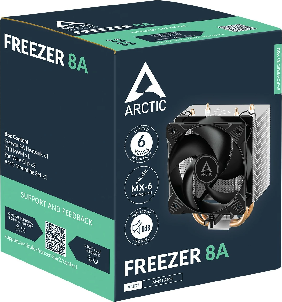 Zračno hlajenje za procesor, ARCTIC Freezer 8A, 2 ventilatorja 10 cm, aluminij, črn