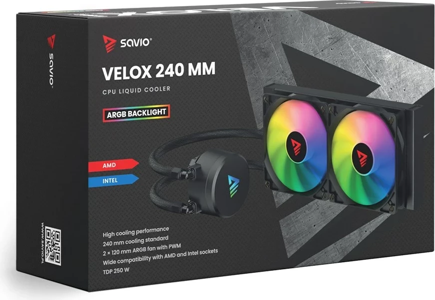 Vodna hlajenja za ohišje Savio VELOX 240MM, 2x12 cm, RGB, črno