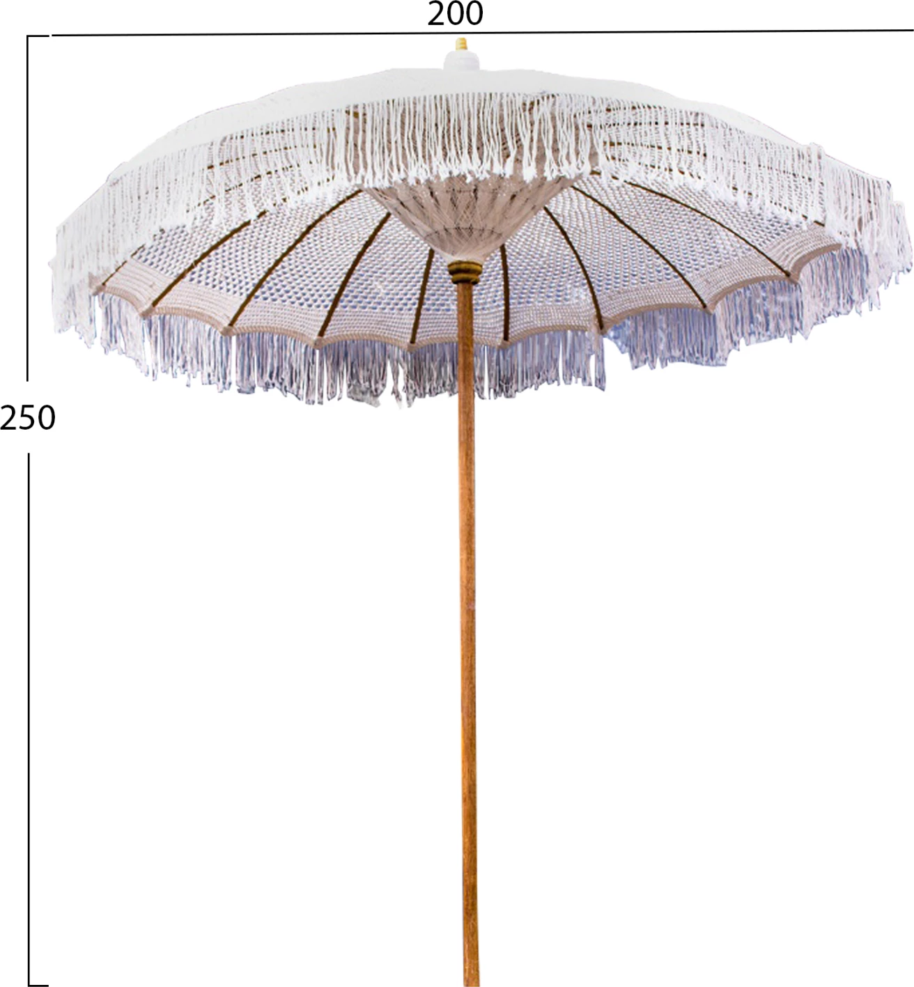 Luksuzni senčnik FH6035.01 s teak palico in bež makramejem 200x250